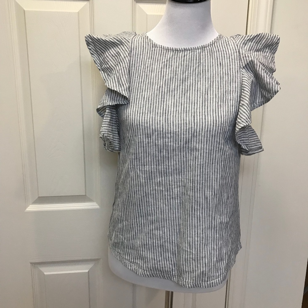 NWT J Crew Striped Ruffle sleeveless top